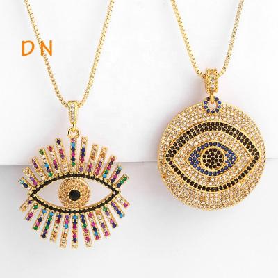 China Dina Fashion Europe TRENDY 18K Gold Plated Round Evil Eyes Charm Necklace Choker Necklace Jewelry Copper Pendant Women for sale