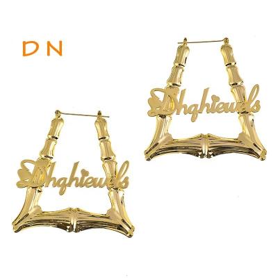 China BOHEMIA Dina Hot Selling Large Bamboo Geometric Multi Sizes Gold Name Custom Stainless Steel Earrings Loop for sale