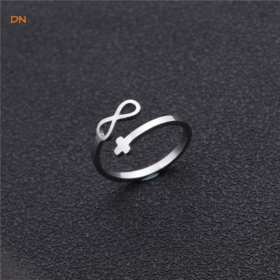 China BOHEMIA Dina Fashion Wholesale Silver Man Initial Infinity Cross Stainless Steel Adjustable Rings for sale