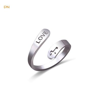 China Dina Hole Religious Hot Selling Men Faith Hope Crusader Love Blessed Words Engraved Letters Stainless Steel Rings for sale