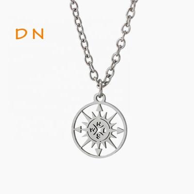 China Dina Wholesale Punk Hip Hop TRENDY Style Stainless Steel Jewelry Mens Simple Compass Pendant Necklace For Gifts for sale