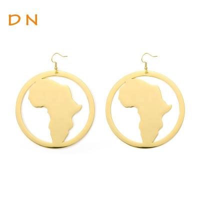 China BOHEMIA Dina Hot Selling Woman Vintage Punk Gold Plated Round Africa Map Stainless Steel Earrings Jewelry for sale