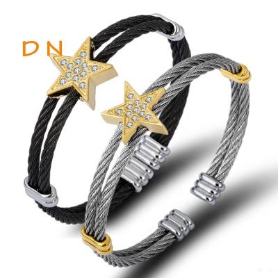 China Dina Designer Man Black Twisted Steel Wire Punk Stars Charms Open Bracelets Jewelry Italy for sale