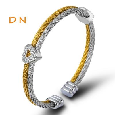 China Top Quality Personalized Classic Dina Heart Steel Wire Bracelets Bangle Punk Titanium Steel Jewelry For Men for sale