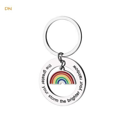 China Dina Custom Engrave Words Friendship Stainless Steel Round Circle Rainbow Stainless Steel Chain Men's Jewelry For Gifts for sale