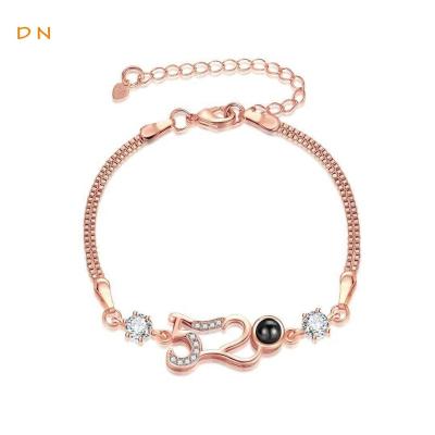 China Cute Dina 2022 New Years Women Crystal Rose Gold Numbers Gifts 520 Projection Charms Bracelets & Bangles For Couples Jewelry for sale