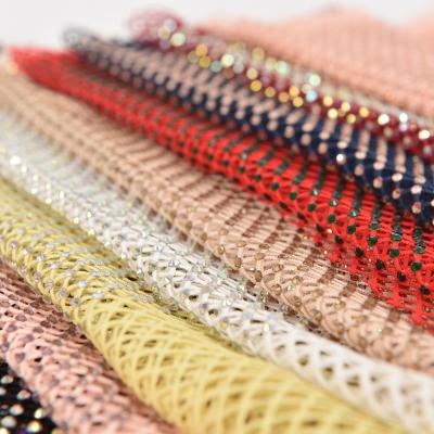 China Flatback Width 1.2 Meters High Bright Hot Net Mesh Rhinestone Clothing Fabric Accessories Elastic Drill for sale