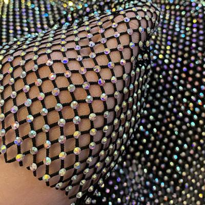 China Elastic Flatback Mesh Drilling Bright Fabric Rhinestone Fishing Net Clothes Shoes Mesh for sale