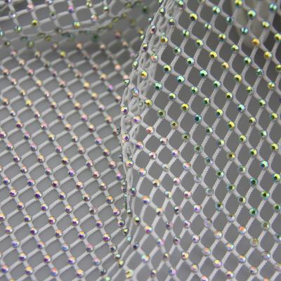 China Diamond Dress Fishnet Style Fabric New Small Flatback Netting Fabric Diamond Dress Fishnet Style Fabric Pressed Full Rhinestone Mesh for sale