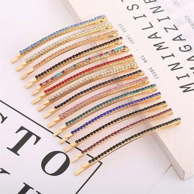 China New Fashion Design Sweet Gold Hair Clip Diamond Women Rhinestone Hair Pin for sale