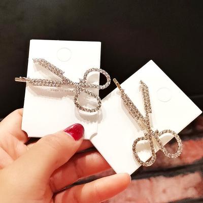 China Women Hair Accessories Clips Soft Hot Selling Diamond Scissors Pattern Rhinestone Hair Pin for sale