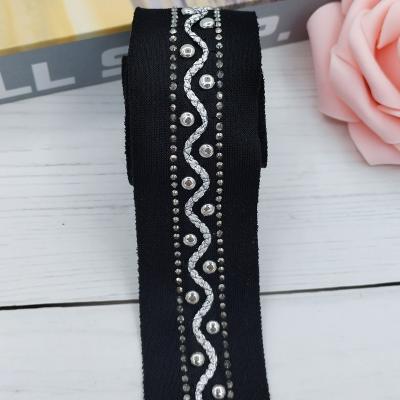 China High Quality Flatback Accessories For Women Knitted Fabric Rhinestone Strap Ornament Trim for sale