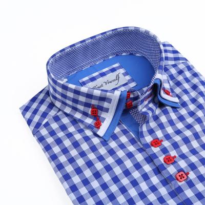 China Shirts 2021 plus size men's long sleeve anti-pilling plaid shirt double check collar for sale