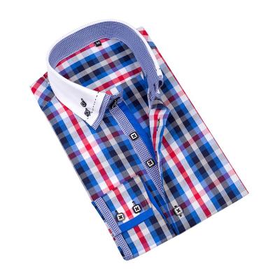 China 2021 New Designer Mens Anti Shrink Plaid Check Collar Tops Double Long Sleeved Shirts for sale