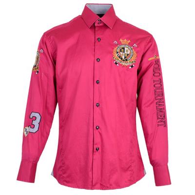 China 2021 New Fashionable Anti Shrink Embroidery Men Long Sleeve 100% Cotton Shirt Red for sale