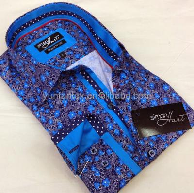 China 2021 latest fashion italian design style blue printed casual shirt anti-pilling men for sale