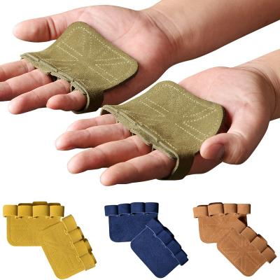 China Polyester Leather Hand Grips Gym Workout Gloves Weightlifting Hand Guard Gloves Anti-Skid Dumbbell Pull Up Grip Palm Protector Pads for sale