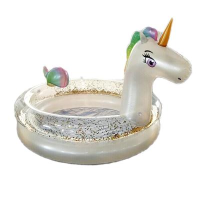 China Inflatable Outdoor Sports Above Ground Swimming Pool Unicorn With Glitter Pool For Kids Children for sale