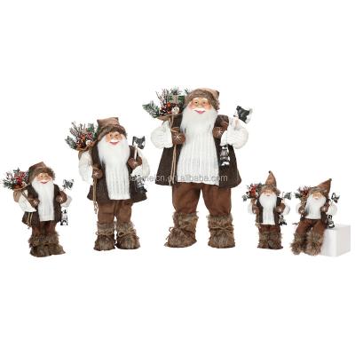 China Navidad 30~180cm Cloth Christmas Santa Claus With Gift Bag And Skiing Traditional Christmas Party Decoration Figurine Holiday Ornament for sale