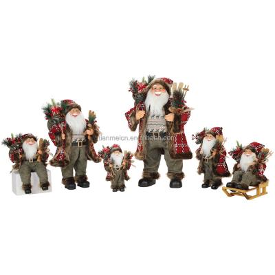 China Navidad 30~180cm Cloth Christmas Santa Claus With Gift Bag And Skiing Traditional Christmas Party Decoration Figurine Holiday Ornament for sale