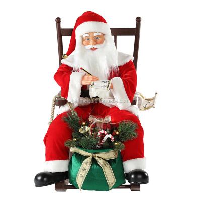 China Fabric 80cm Santa Claus Animated Christmas Sitting Chair With Lighting Traditional Ornament Decoration Holiday Figurine Collection for sale