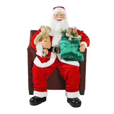 China Fabric 100cm Christmas Animated Sofa Santa Claus With Lighting Musical Ornament Decoration Traditional Holiday Figurine Collection for sale