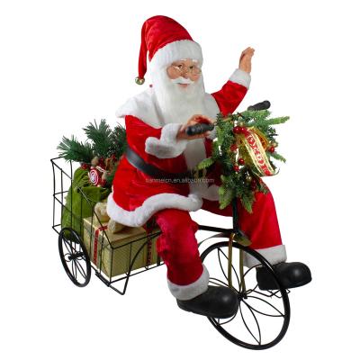 China 60/80cm Led Christmas Ornament Plastic Musical Animated Santa Claus Sitting On The Tricycle With Holiday Figurine Decoration Hot Collection for sale