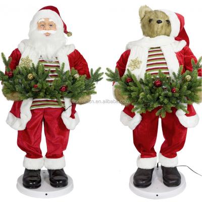 China 94cm Plastic Christmas Decoration Dancing Musical Santa Claus Figure Garland Ornament Led Light Bear Dollhouse Festival Holiday Display for sale