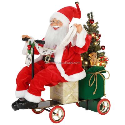 China Fabric 60cm Stance Scooter Santa Claus With Lighting Musical Gifts Bags Christmas Decoration Decorative Ornament Christmas Gift for sale