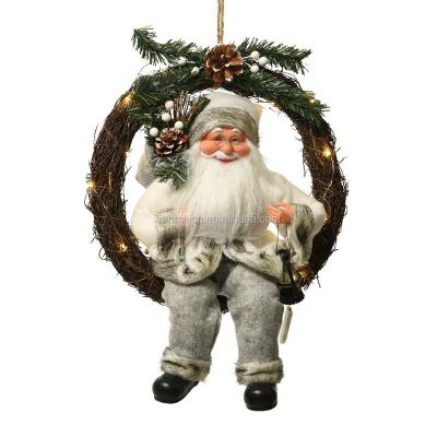 China 45cm Cloth Hanging Garland Sitting Santa Claus Figure Wreath Christmas Decoration Artwork Christmas Party Home Hanging Pendant Ornament for sale