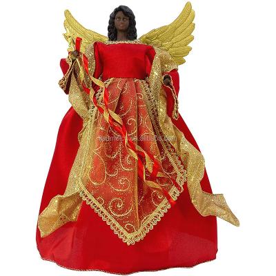 China Fabric 30cm Red Angel With Wings Feathered Hot Selling Plastic Figurine Christmas Tree Ornament Holiday Decoration 2020 Best Design for sale