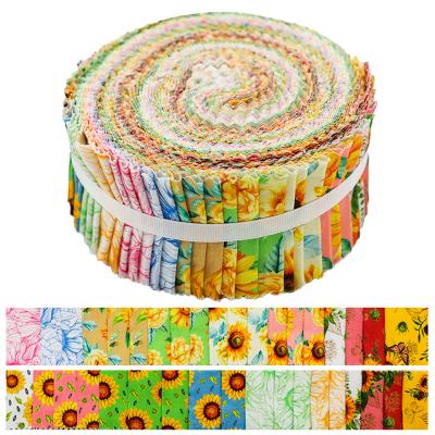 China 20 Pcs Shrink-Resistant Freeze Rolls Yellow Sunflowers Printed 100% Organic Cotton For Quilting Fabric Quilting Craft Cotton Fabric for sale