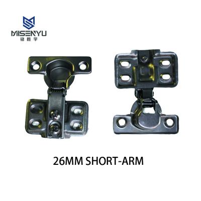 China MISENYU Modern Cup 26MM Easy Install Mini Slide-On One Way Normal Short Arm Hinge In Stock Cold Rolled Steel Hinge Nickel Plated Hinge for sale