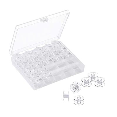 China Plastic 25 Pcs Transparent Plastic Sewing Machine Bobbins With Bobbin Case Compatible For Multiple Sewing Machine Bobbin Case Holder for sale