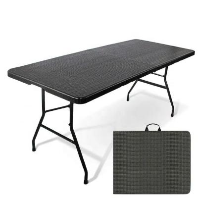 China Plastic Table Folding Style Imitated Rattan Lightweight Portable Camping Picnic Table for sale