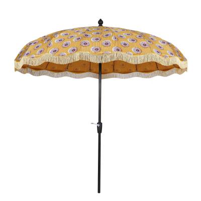 China Modern Design Style 18K Fiberglass Ribs 160G Polyester Outdoor Umbrella with Tassels for sale