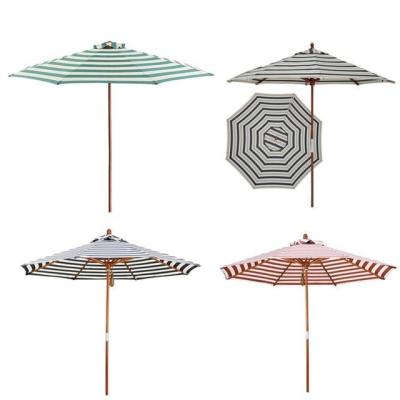 China Manual Control Striped Color Wooden Umbrella with Waterproof Sunshade and 10*15mm Ribs for sale