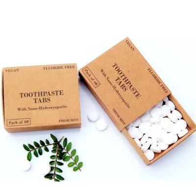 China Hot Sale Private Label Natural Teeth Whitening Toothpaste Mint Waste Zero Brands 60 Fluoride Free Vegan X Tablet for sale