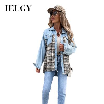 China IELGY Stain New Autumn And Winter Denim Plaid Jacket Viable Loose Stitching Top Women for sale