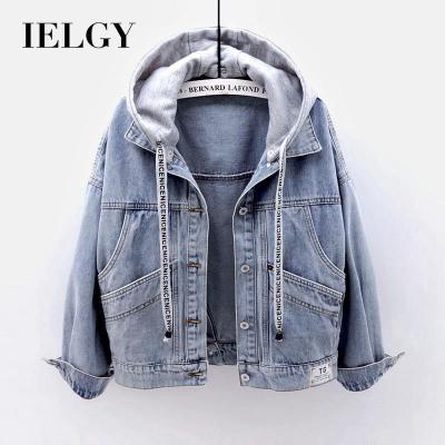 China OEM Viable Korean Style Support IELGY Denim Jacket Hooded Women New Fashion Short Big Pocket Jacket Casual Tops for sale