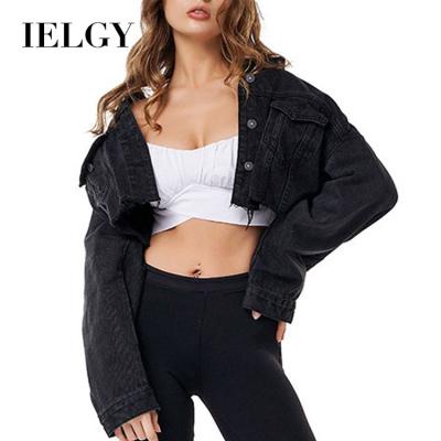 China IELGY Viable Stain Hole Tassel Denim Jacket Sexy Slim Women for sale