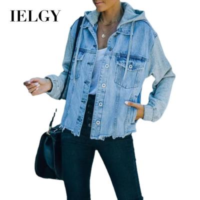 China IELGY Support OEM Winter Sustainable Denim Stitching Loose Casual Blue Korean Denim Sweater Jacket Women for sale