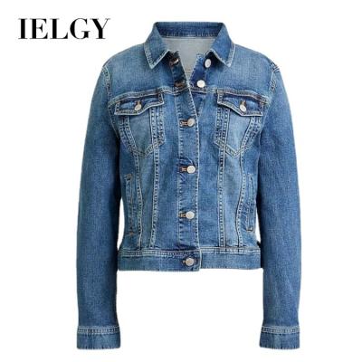 China IELGY Stain Ladies Sustainable Denim Jacket Washed Slim Casual Fashion Jacket Women for sale