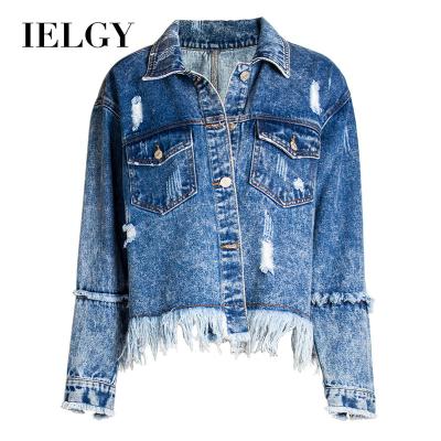 China IELGY FB Support Women's Sustainable OEM Style Loose Tassel Jacket Top Denim Jacket Women for sale