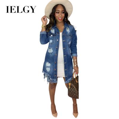 China New IELGY Long Lasting Support OEM Women's Solid Color Farmhouse Hollow Anorak Denim Jacket Women Long for sale