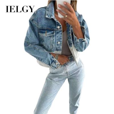 China IELGY denim jacket viable hot selling spring and autumn washed gradient color women lattice soft loose long-sleeved jacket for sale