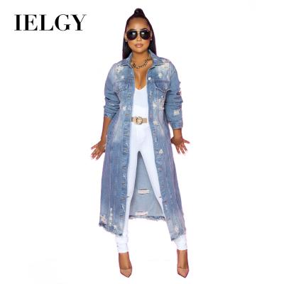 China Autumn and winter IELGY lapel denim viable women's new long-sleeved loose washed denim temperament lapel ripped top jacket for sale