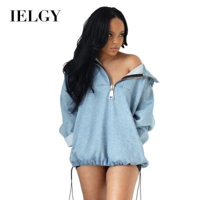 China IELGY European and American women's new fashion sweater women's hooded denim jacket viable sexy loose denim top sweater for sale