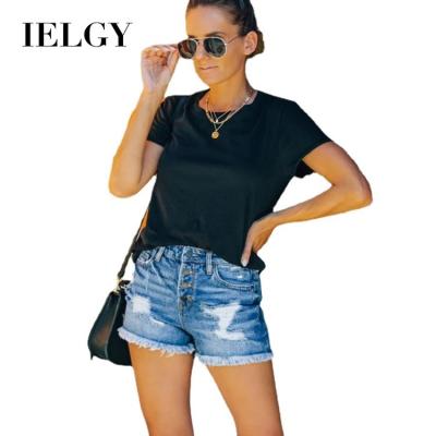 China IELGY Mid Waist Ladies Denim Shorts Street Viable Straight Loose Fit Slim Beltless Washed Jeans for sale