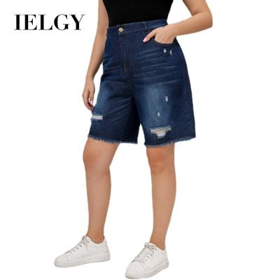 China IELGY Sustainable Summer Denim Straight Dark Shorts Washed Ripped Mid Waist Plus Size Womens Jeans for sale